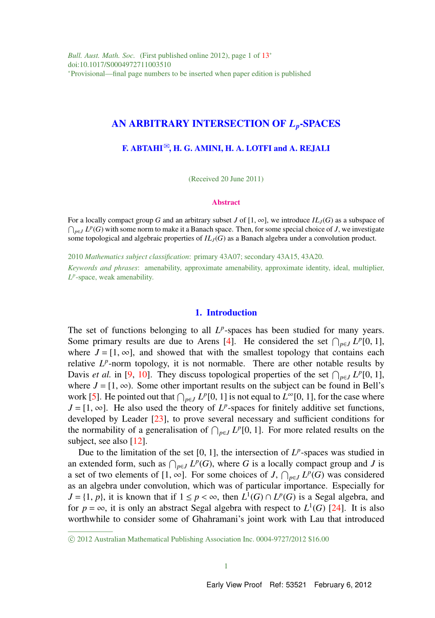 Pdf An Arbitrary Intersection Of Lp Spaces