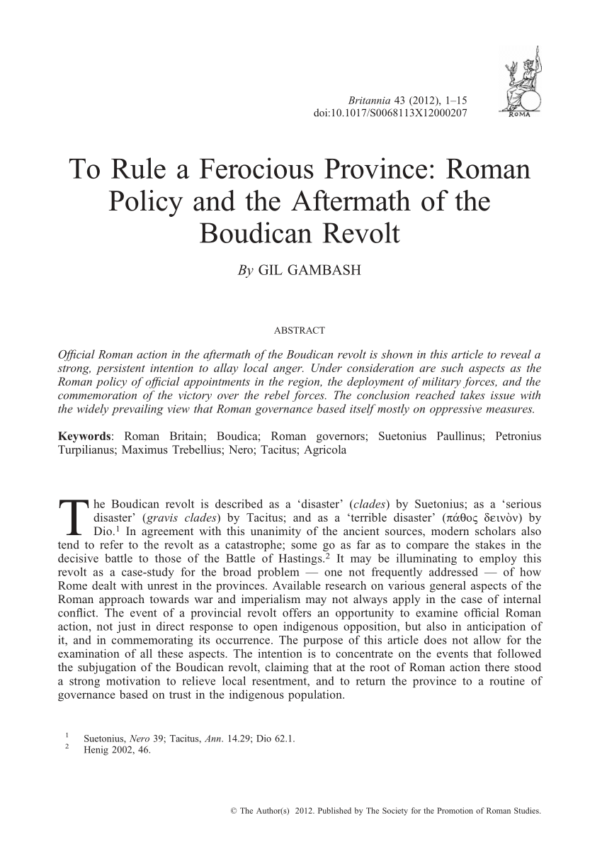 Pdf To Rule A Ferocious Province Roman Policy And The Aftermath