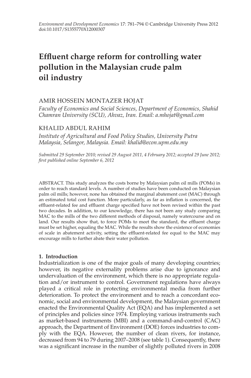 (PDF) Effluent charge reform for controlling water ...