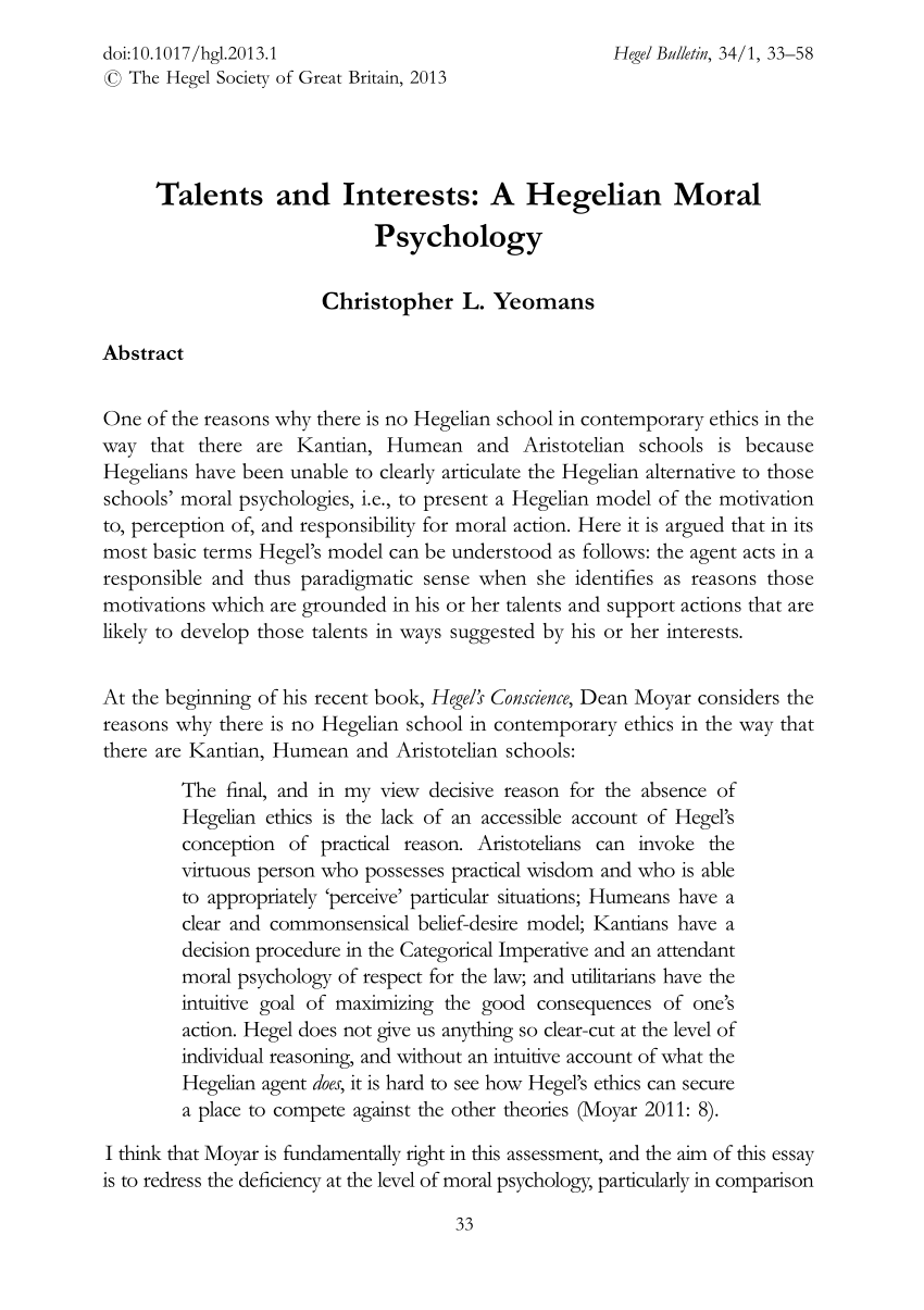 Pdf Talents And Interests A Hegelian Moral Psychology