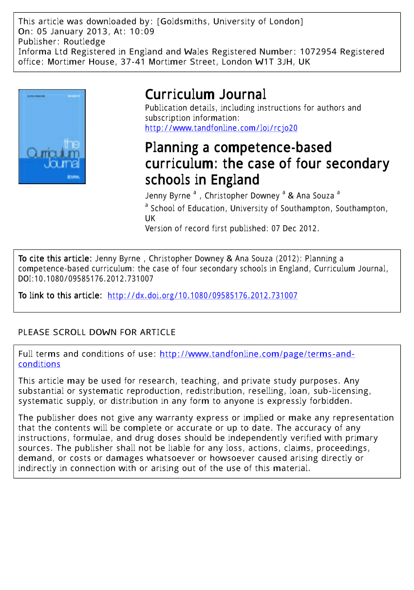 Pdf Planning A Competence Based Curriculum The Case Of Four Secondary Schools In England