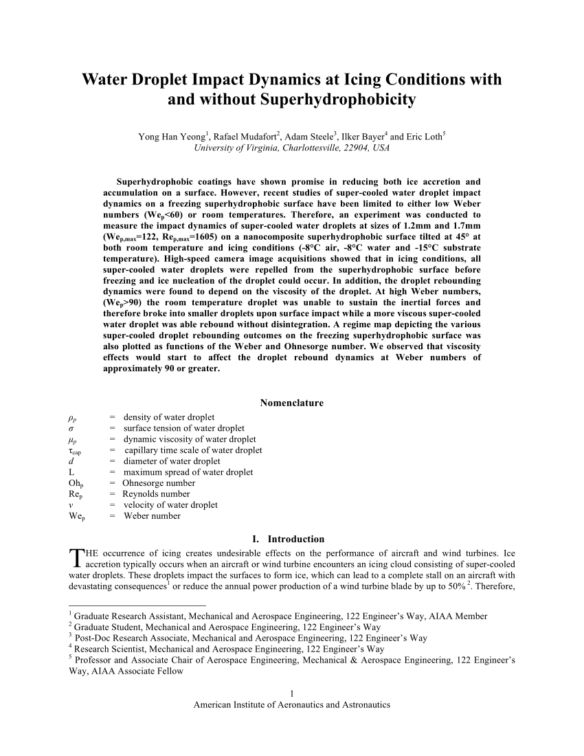 Pdf Water Droplet Impact Dynamics At Icing Conditions With