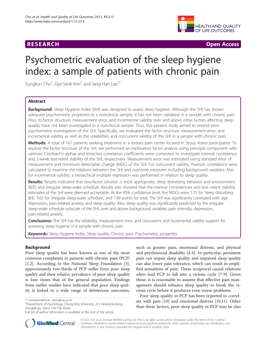 (PDF) Psychometric evaluation of the sleep hygiene index: A sample of