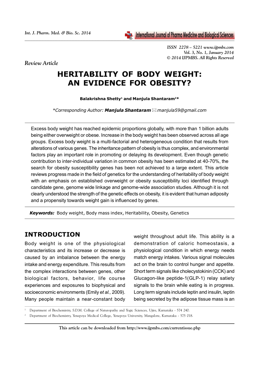 (PDF) Heritability of body weight: An evidence for obesity?