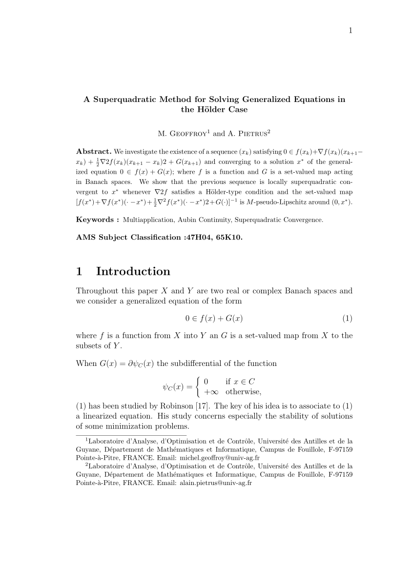 Pdf A Superquadratic Method For Solving Generalized Equations In The H Older Case
