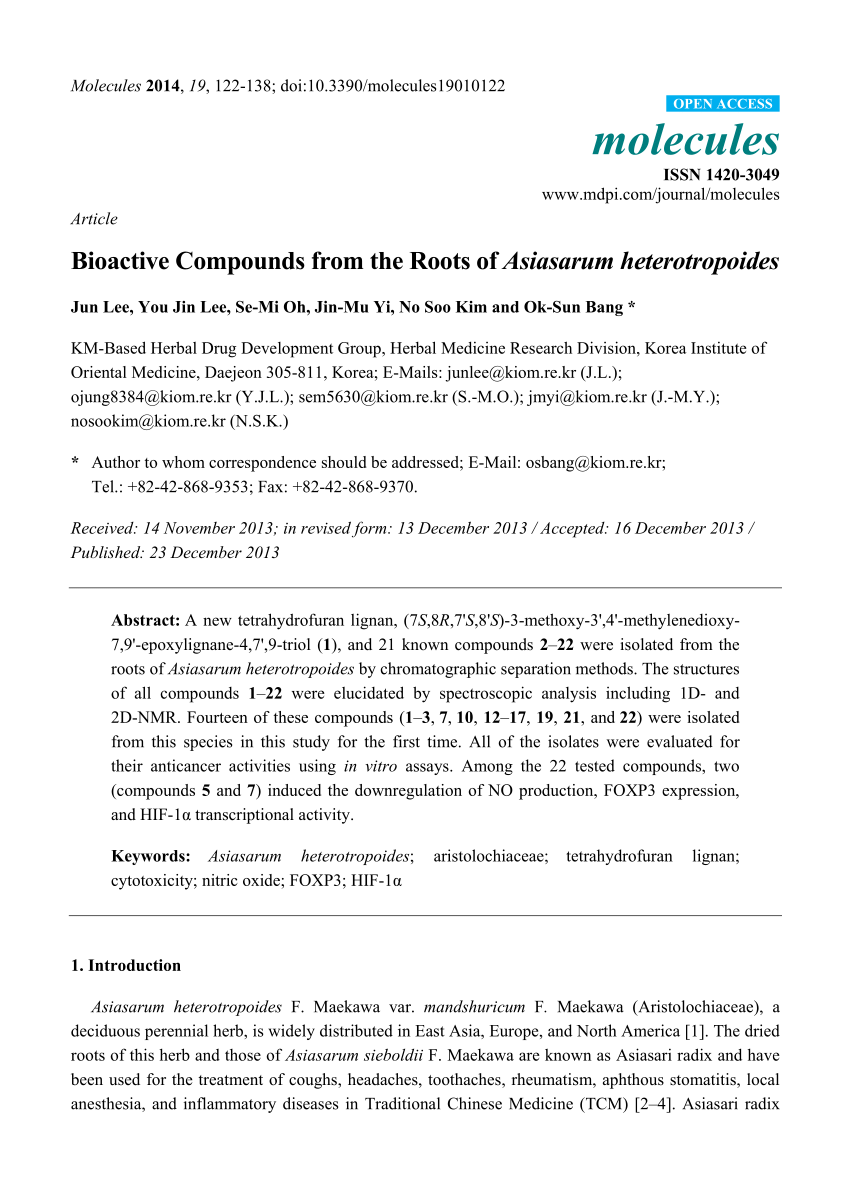 Pdf Bioactive Compounds From The Roots Of Asiasarum Heterotropoides