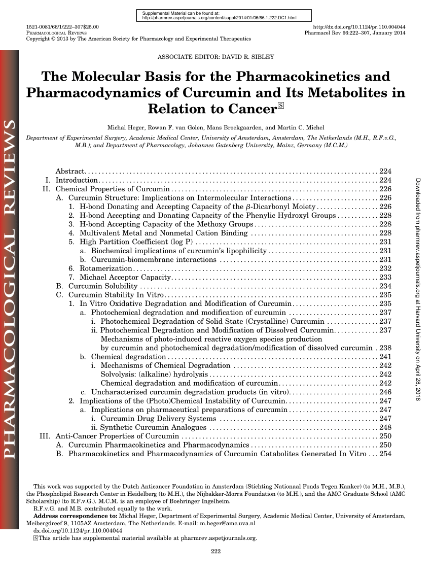 Pdf The Molecular Basis For The Pharmacokinetics And Pharmacodynamics Of Curcumin And Its Metabolites In Relation To Cancer