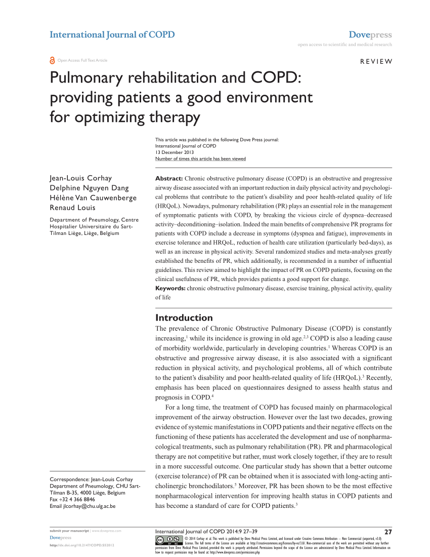 Pdf Pulmonary Rehabilitation And Copd Providing Patients A Good Environment For Optimizing Therapy