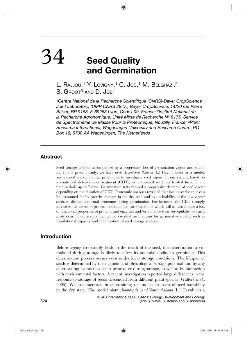 Pdf Seed Quality And Germination