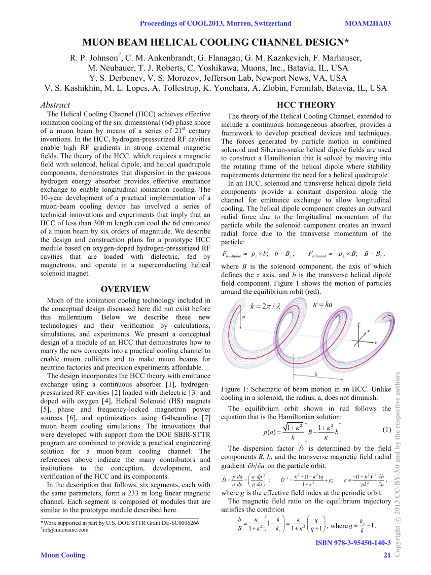 Pdf Muon Beam Helical Cooling Channel Design