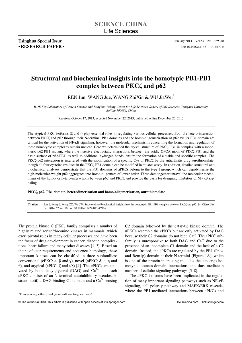 PDF) Structural and biochemical insights into the homotypic PB1 