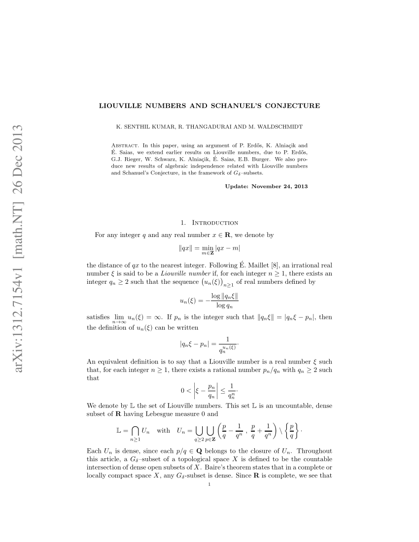 Pdf Liouville Numbers And Schanuel S Conjecture