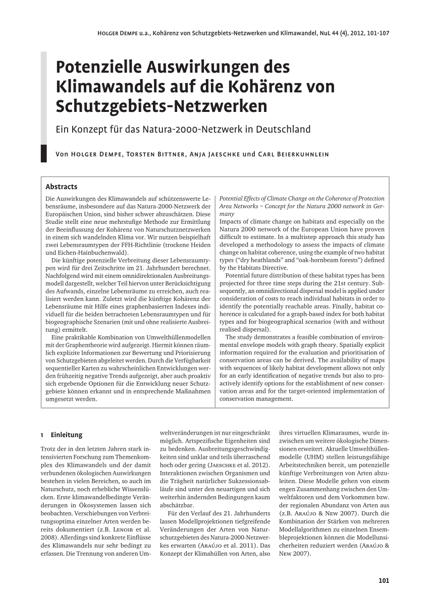 PDF) Potenzielle Auswirkungen des Klimawandels auf die Kohrenz ...