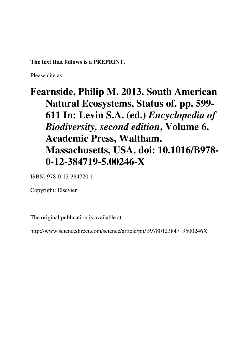 PDF) South American Natural Ecosystems, Status of