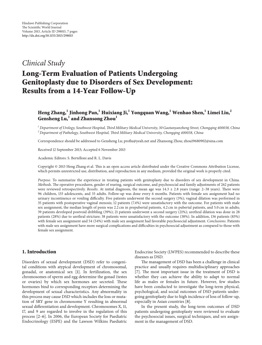 Pdf Long Term Evaluation Of Patients Undergoing Genitoplasty Due To