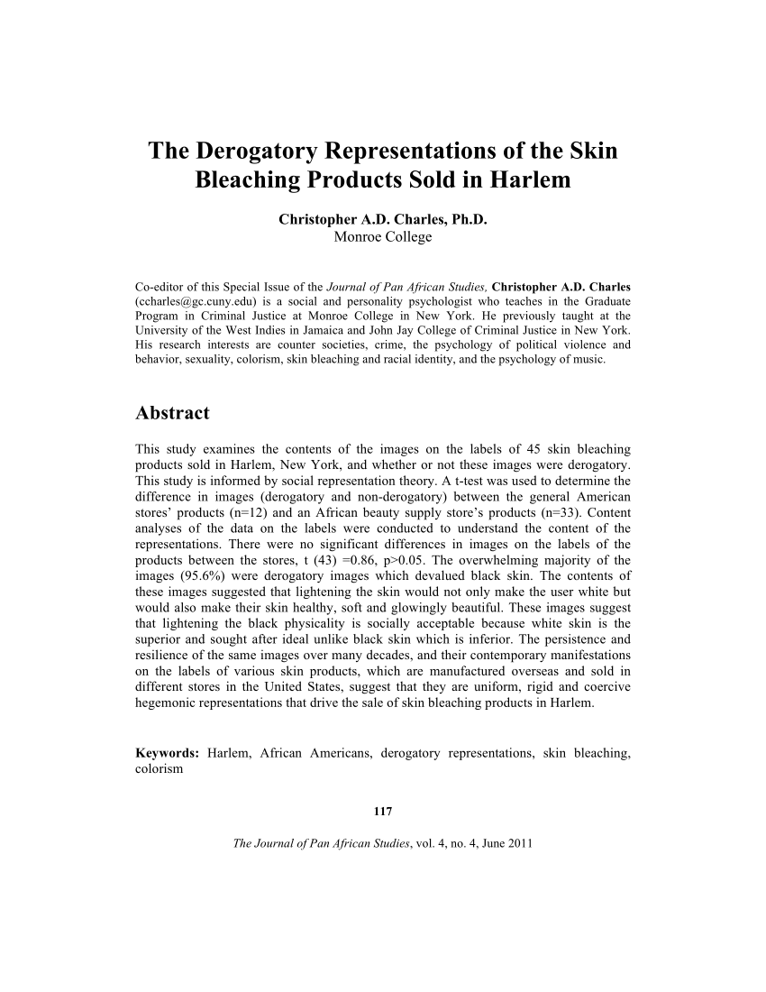 PDF The Derogatory Representations of the Skin Bleaching Products