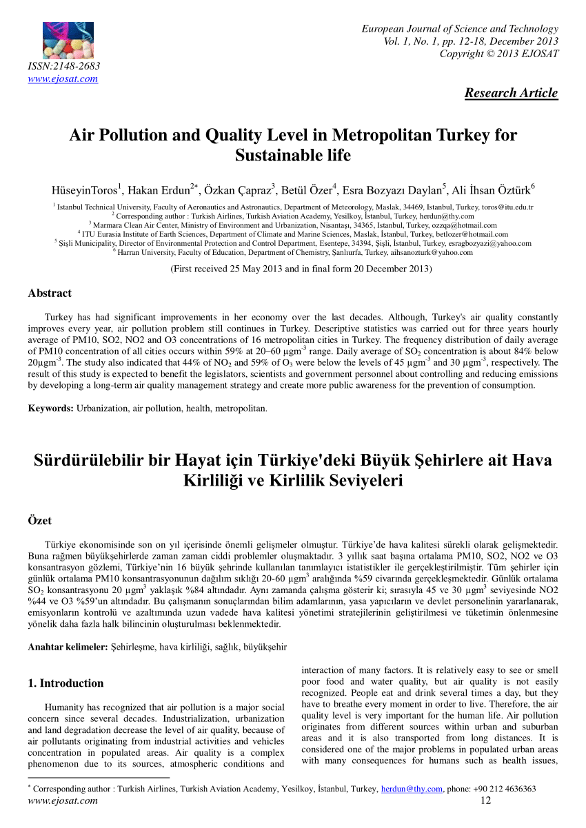pdf air pollution and quality levels in metropolitans of turkey for sustainable life