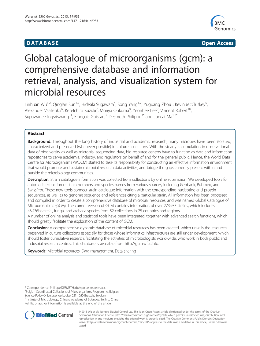 PDF) World data centre for microorganisms: An information infrastructure to  explore and utilize preserved microbial strains worldwide