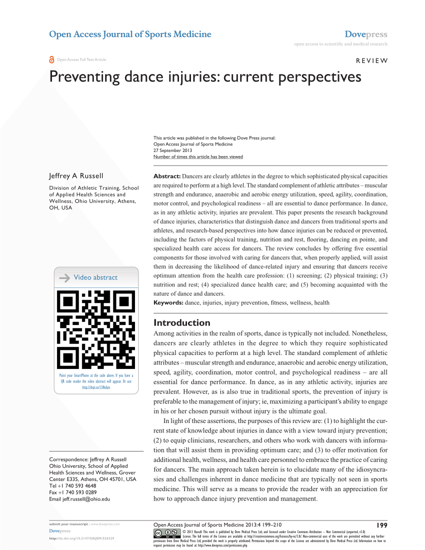 Pdf Preventing Dance Injuries Current Perspectives