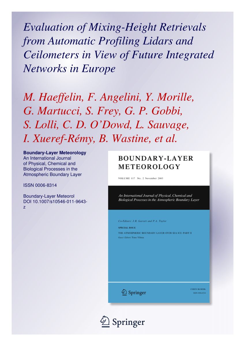 Pdf Evaluation Of Mixing Height Retrievals From Automatic Profiling Lidars And Ceilometers In View Of Future Integrated Networks In Europe