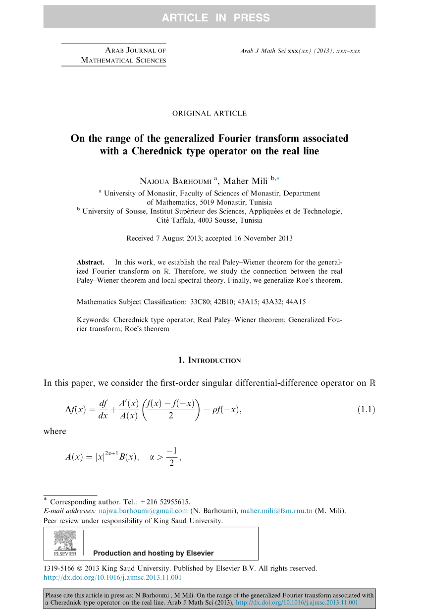 Pdf On The Range Of The Generalized Fourier Transform Associated With A Cherednick Type Operator On The Real Line