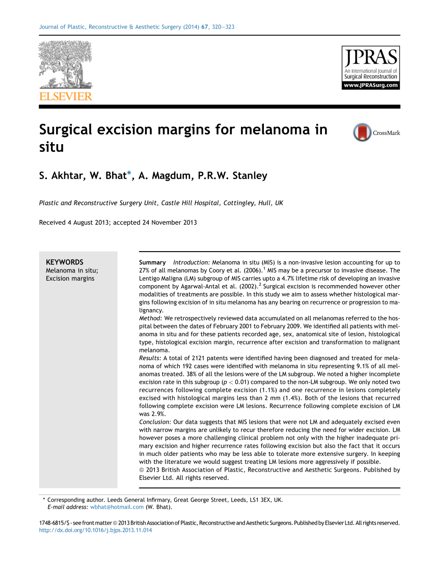 Surgical margins for melanoma