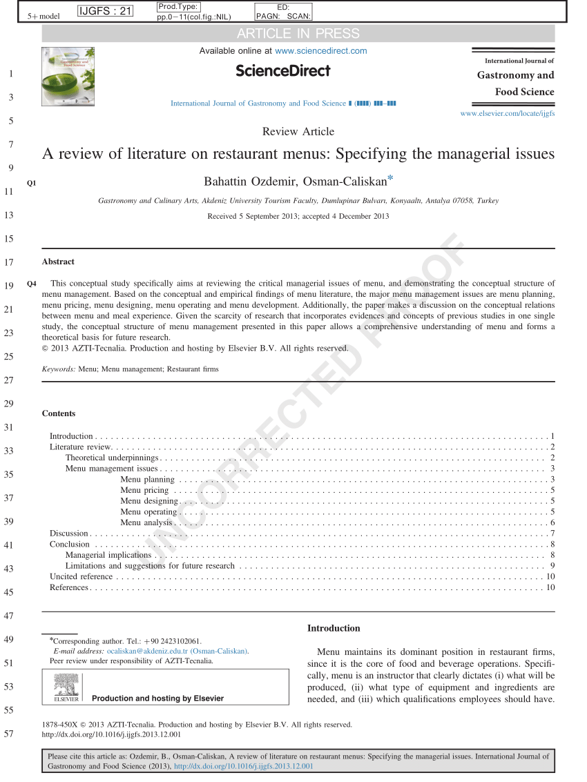 literature review on restaurant management