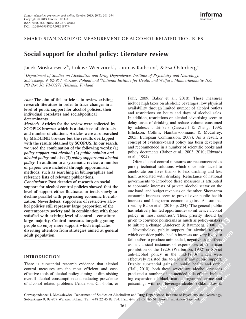 alcohol research paper topics