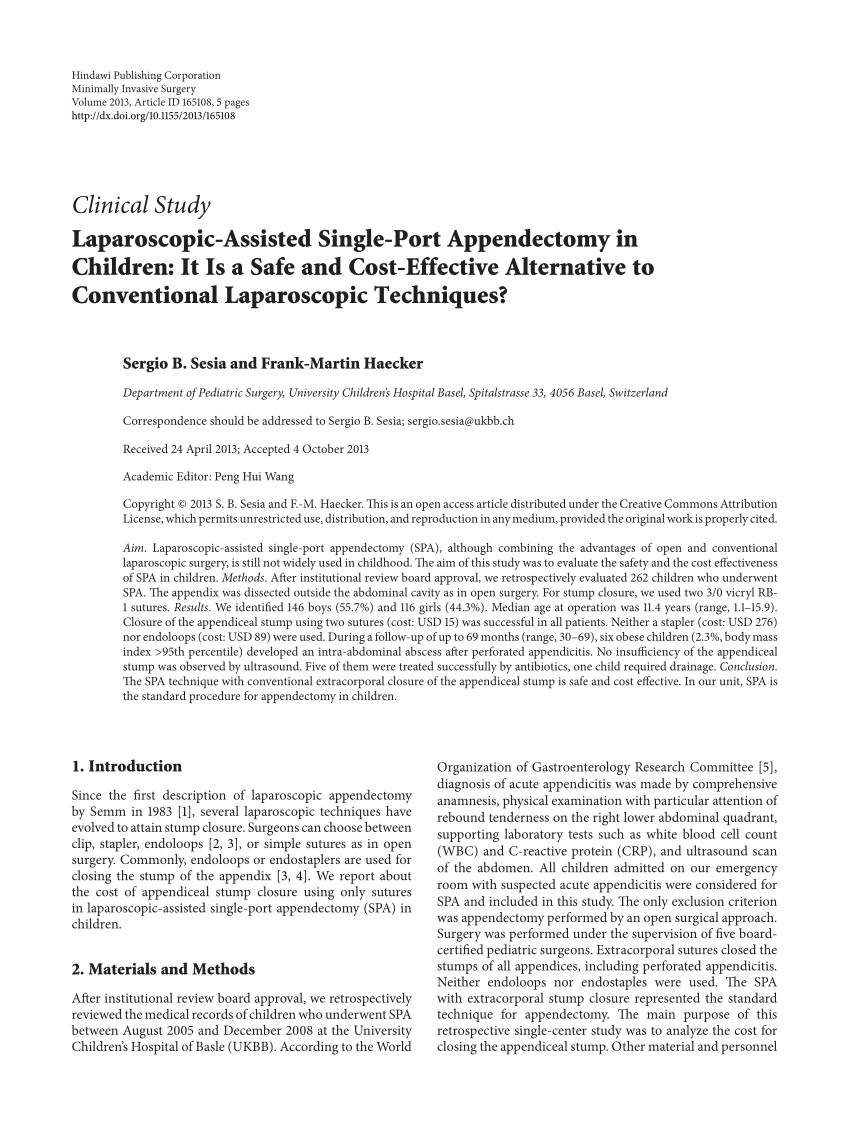 PDF Laparoscopic Assisted Single Port Appendectomy in Children  