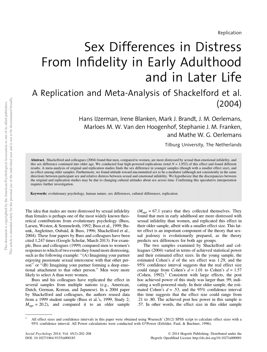 PDF) Sex Differences in Distress From Infidelity in Early Adulthood and in Later  Life