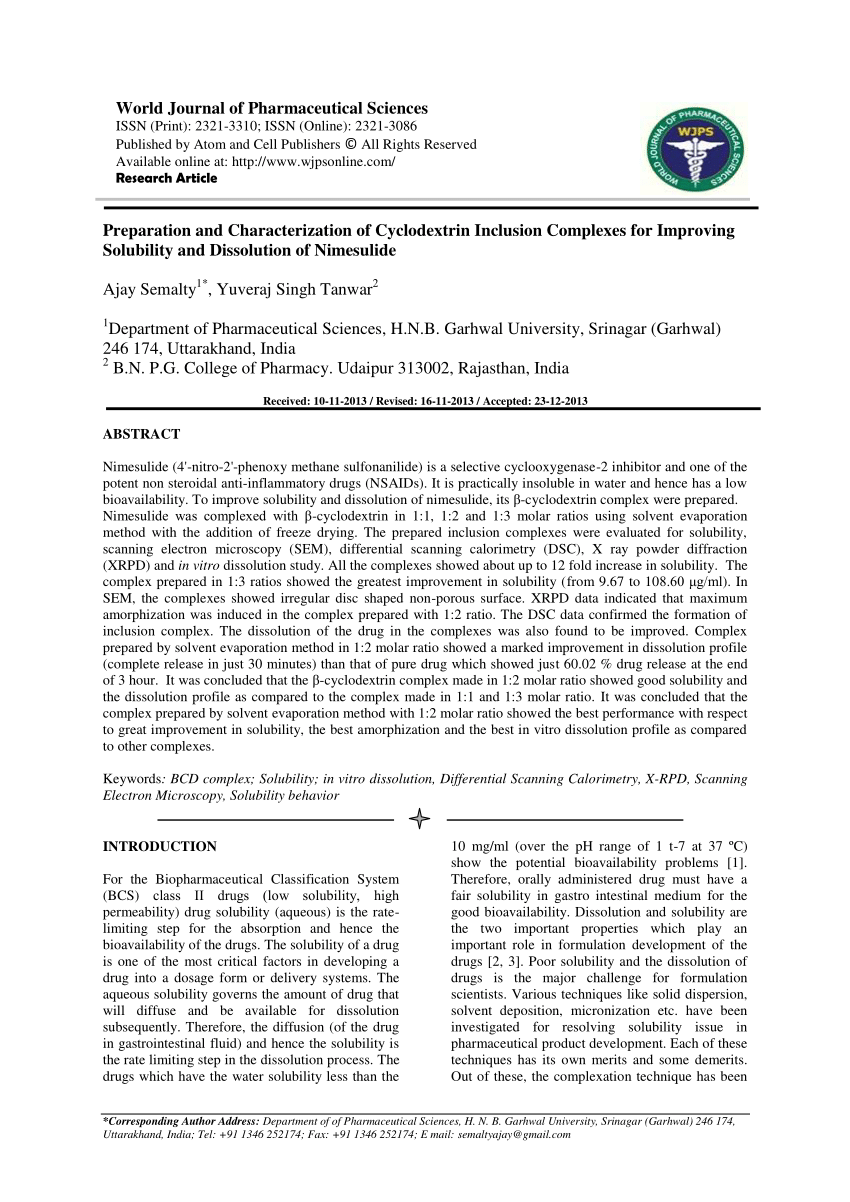 Pdf Preparation And Characterization Of Cyclodextrin