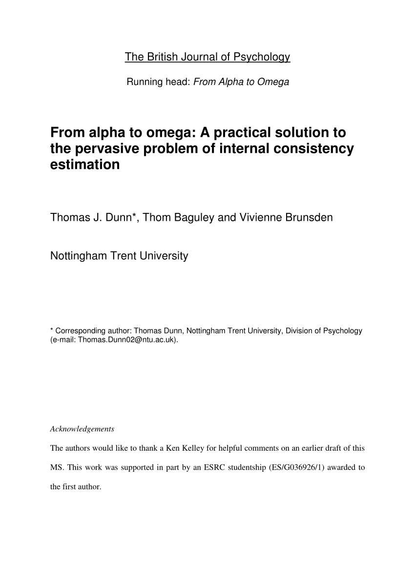 Pdf From Alpha To Omega A Practical Solution To The Pervasive Problem Of Internal Consistency Estimation