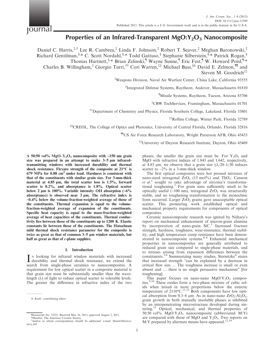 PDF) Properties of an Infrared-Transparent MgO:Y2O3 Nanocomposite