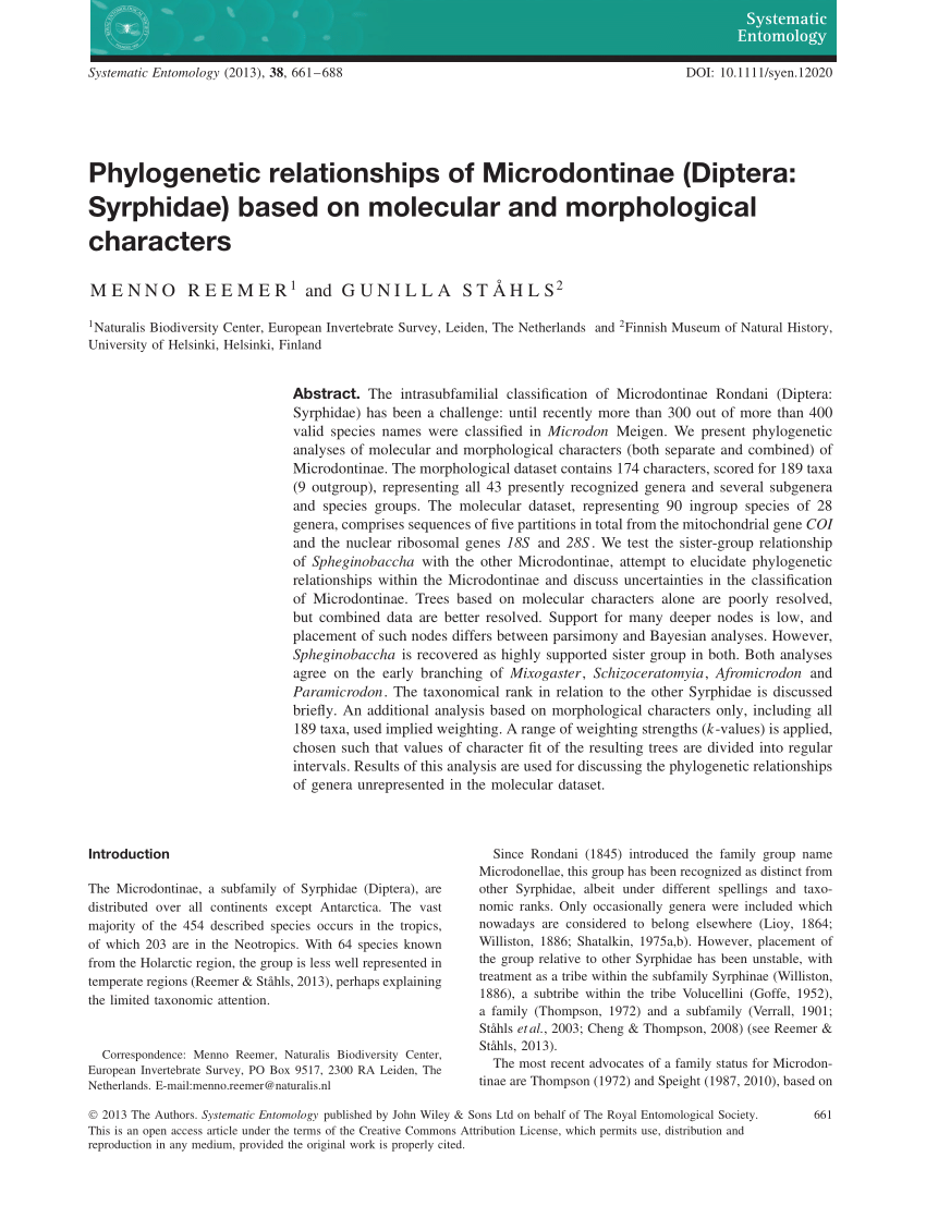PDF) Phylogenetic relationships of Microdontinae (Diptera ...