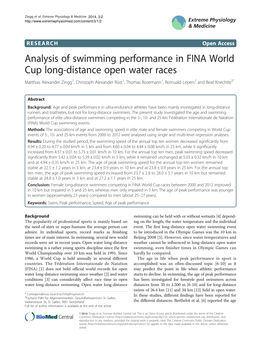 Pdf Analysis Of Swimming Performance In Fina World Cup Long Distance Open Water Races