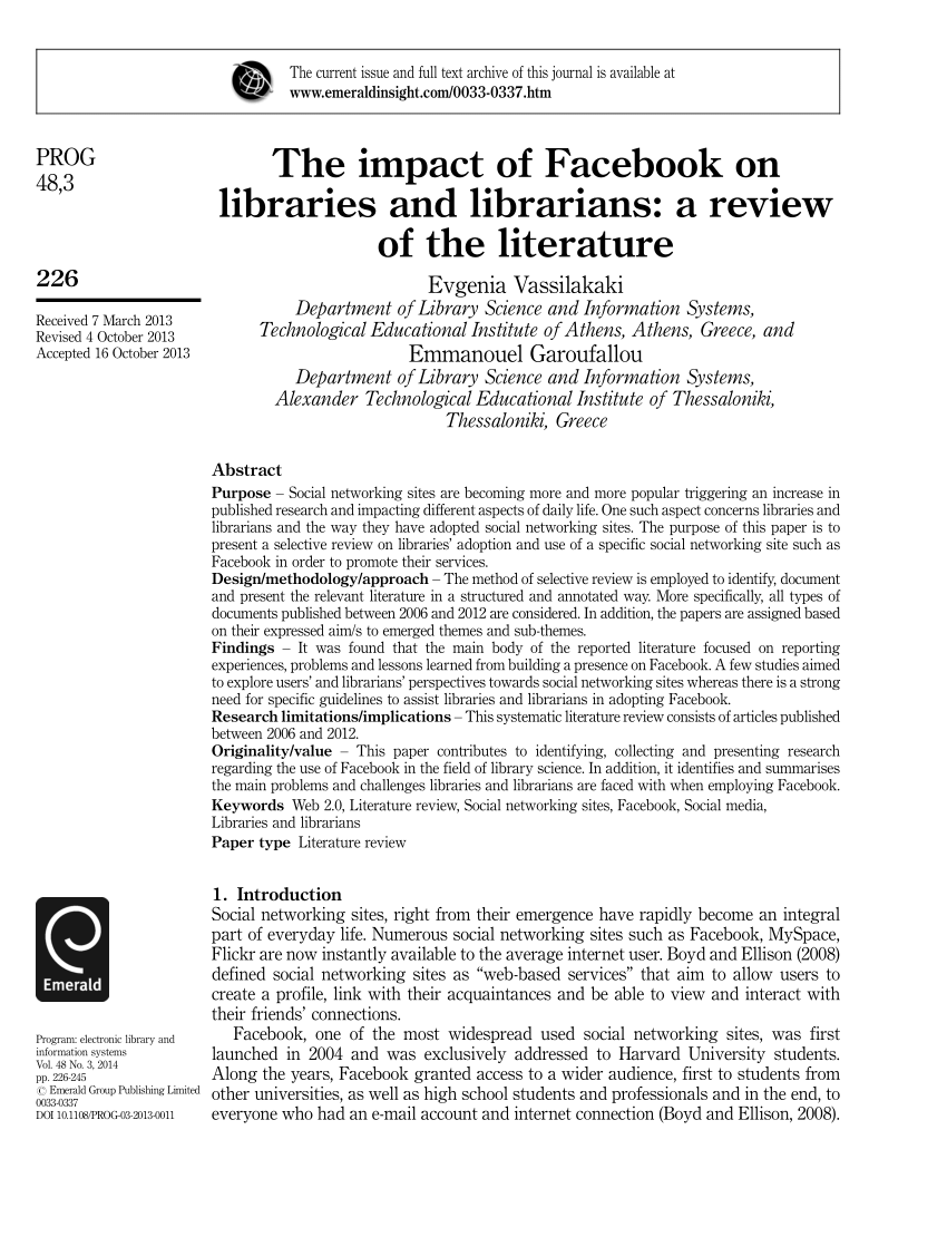 literature review of facebook