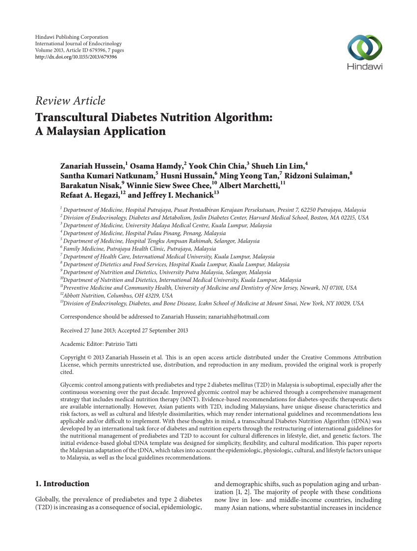 PDF) Transcultural Diabetes Nutrition Algorithm A Malaysian Application