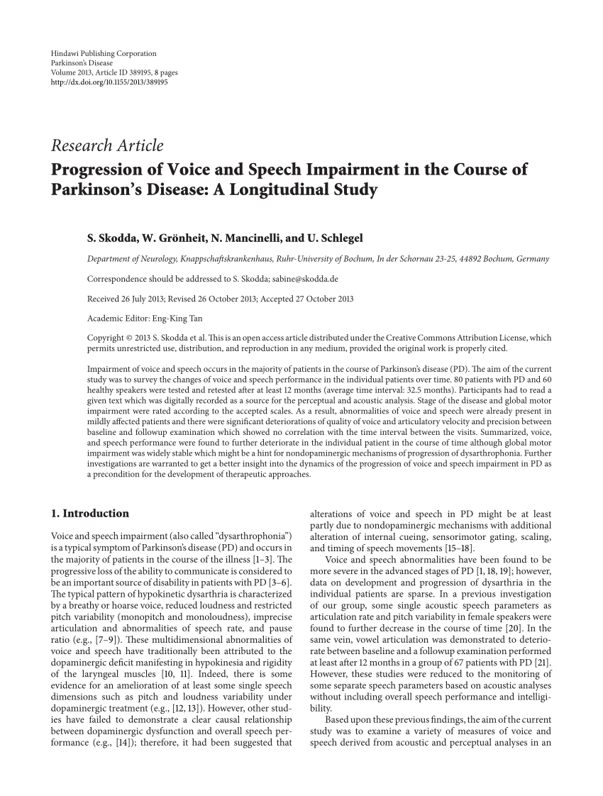 (PDF) Progression of Voice and Speech Impairment in the Course of