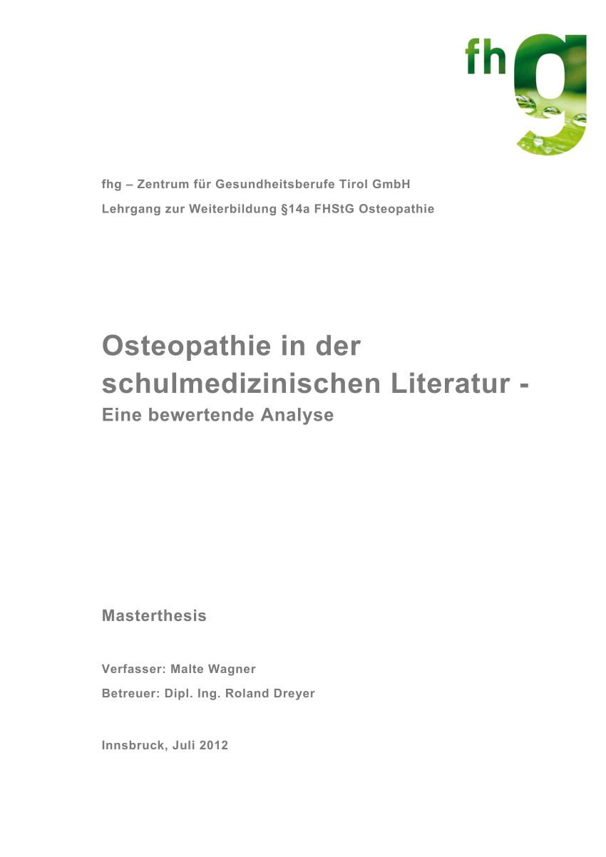 PDF) Osteopathie in schulmedizinischer Literatur