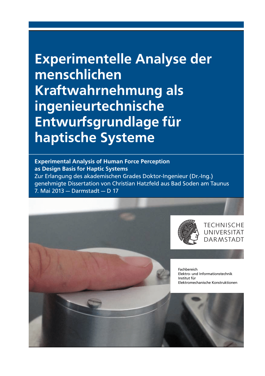 für Entwurfsgrundlage Kraftwahrnehmung der Systeme als PDF) haptische ingenieurtechnische Analyse Experimentelle menschlichen