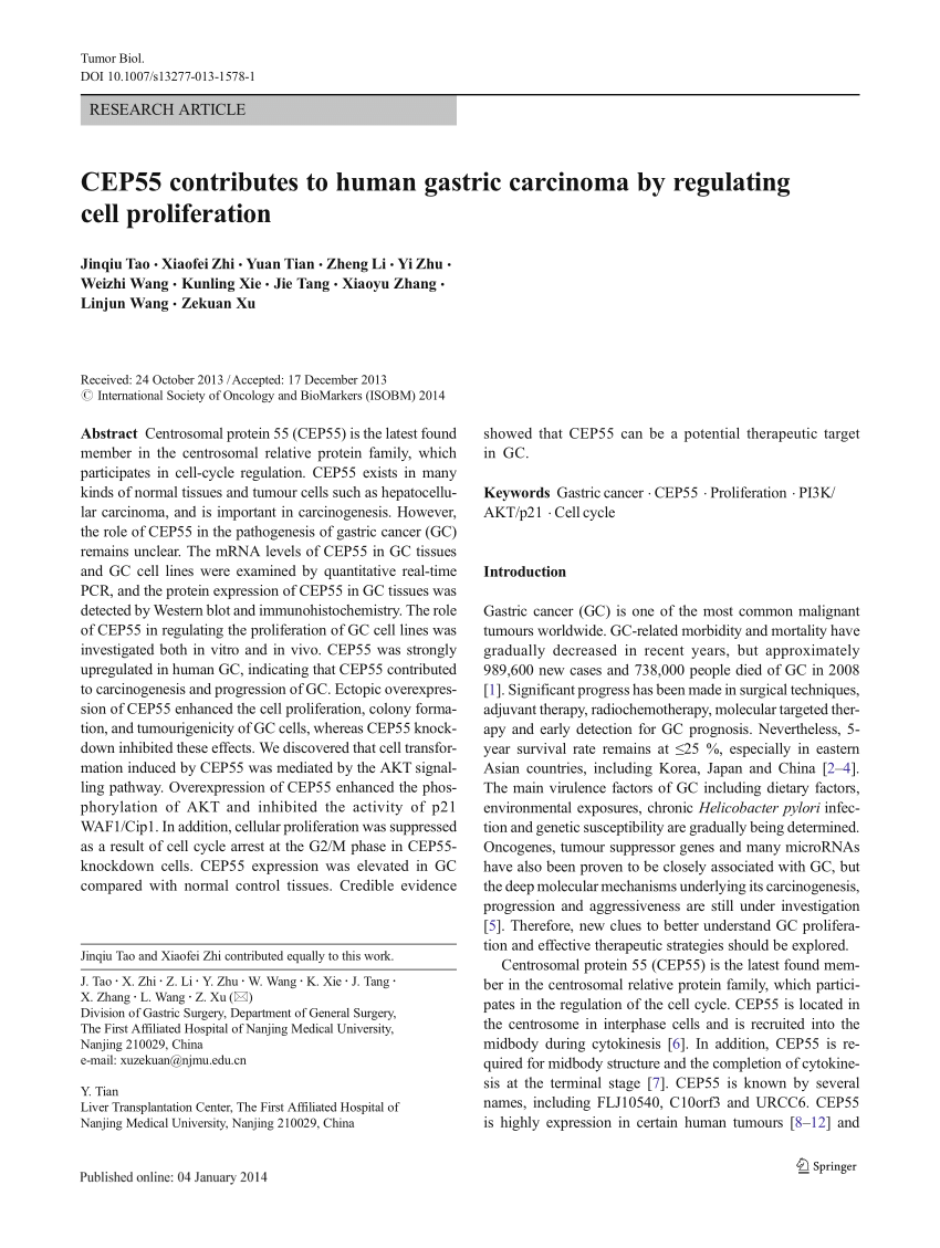 (PDF) CEP55 contributes to human gastric carcinoma by 