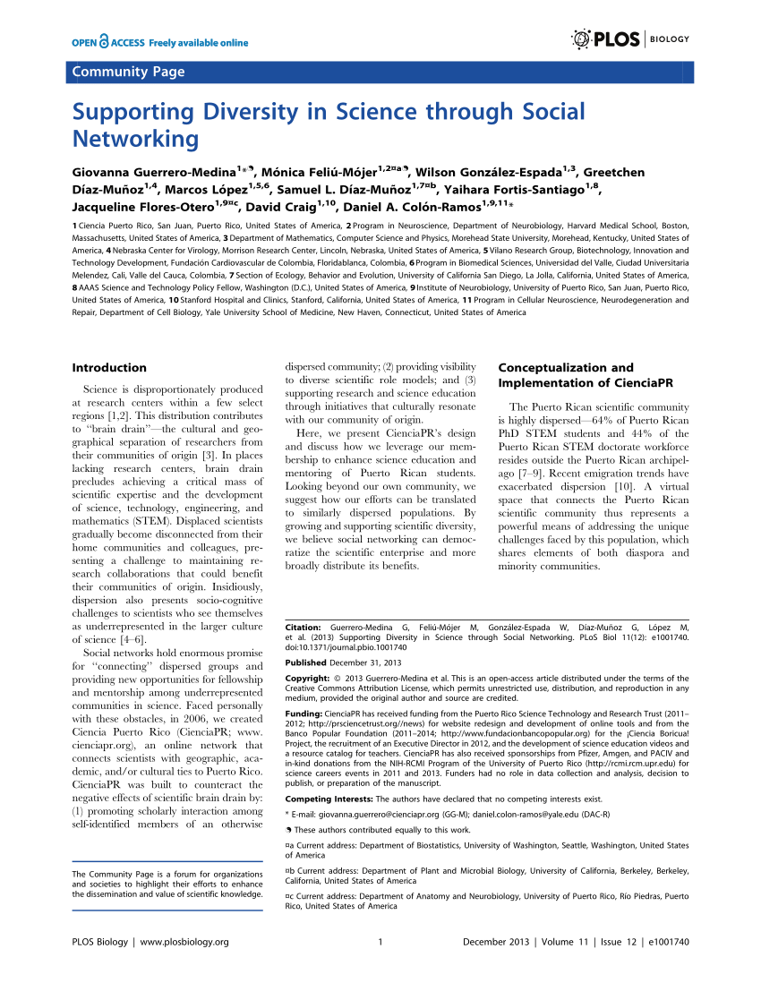 PDF Supporting Diversity in Science through Social Networking