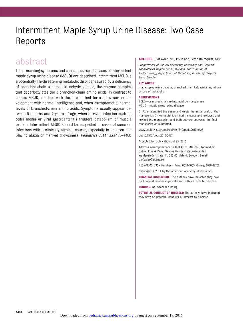 (PDF) Intermittent Maple Syrup Urine Disease Two Case Reports