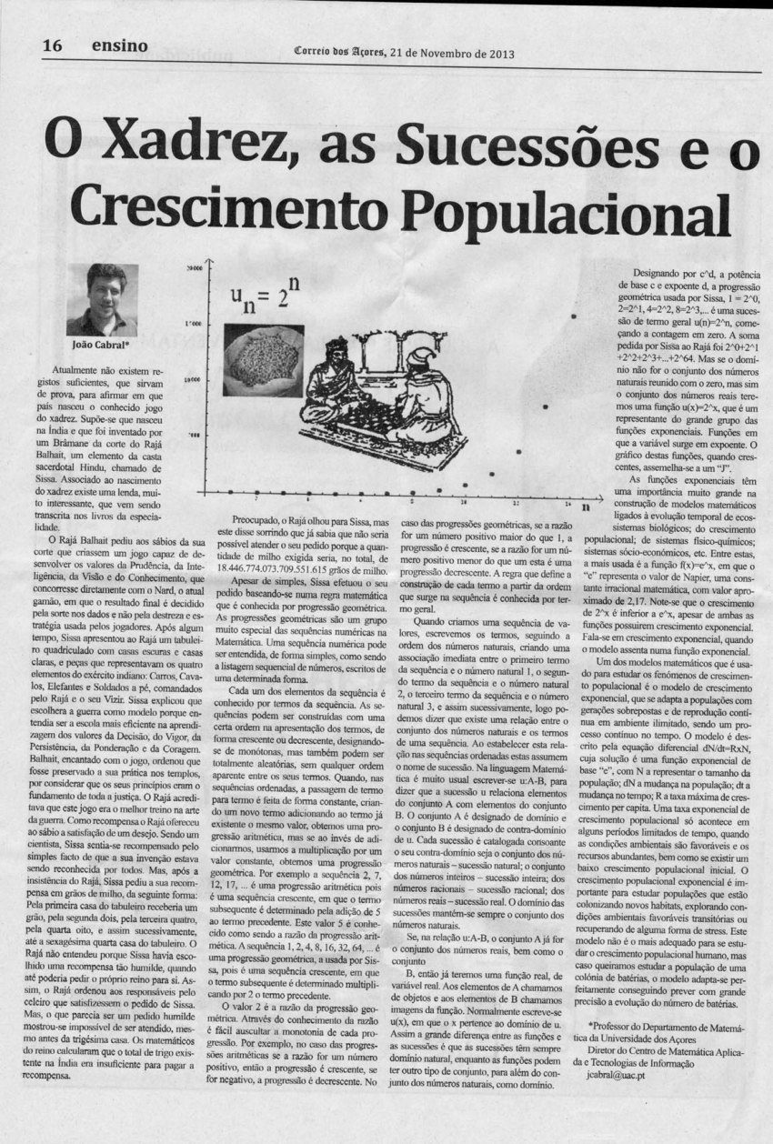 PDF) “O Xadrez, as Sucessões e o Crescimento Populacional”, 21 de Novembro  de 2013
