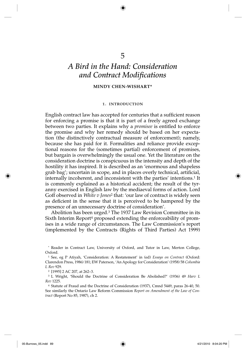 Pdf A Bird In The Hand Consideration And Contract Modifications