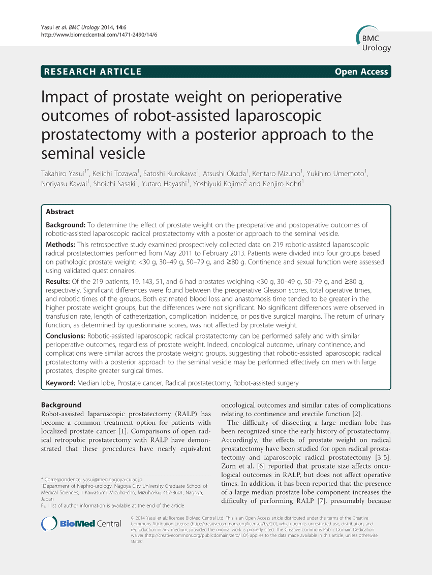 Pdf Impact Of Prostate Weight On Perioperative Outcomes Of Robot Assisted Laparoscopic 1354