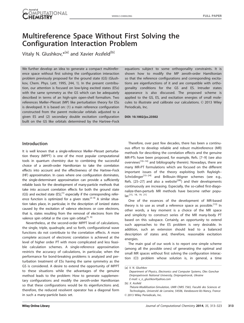 Pdf Multireference Space Without First Solving The Configuration Interaction Problem