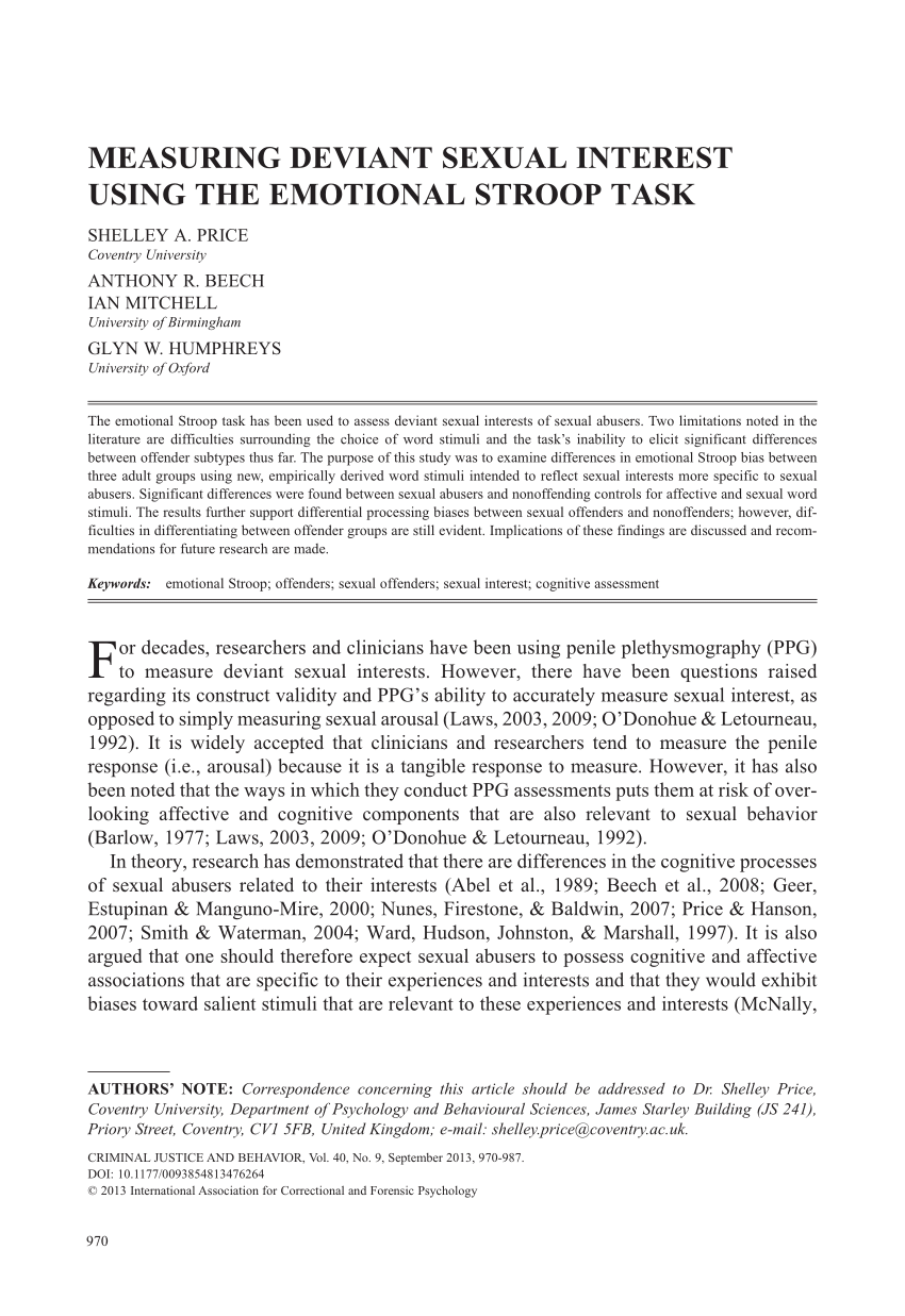 PDF Measuring Deviant Sexual Interest Using the Emotional Stroop Task