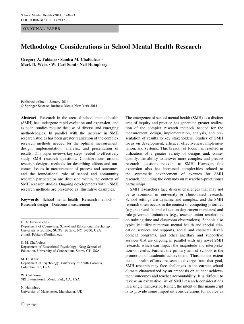 research methodology about mental health of students