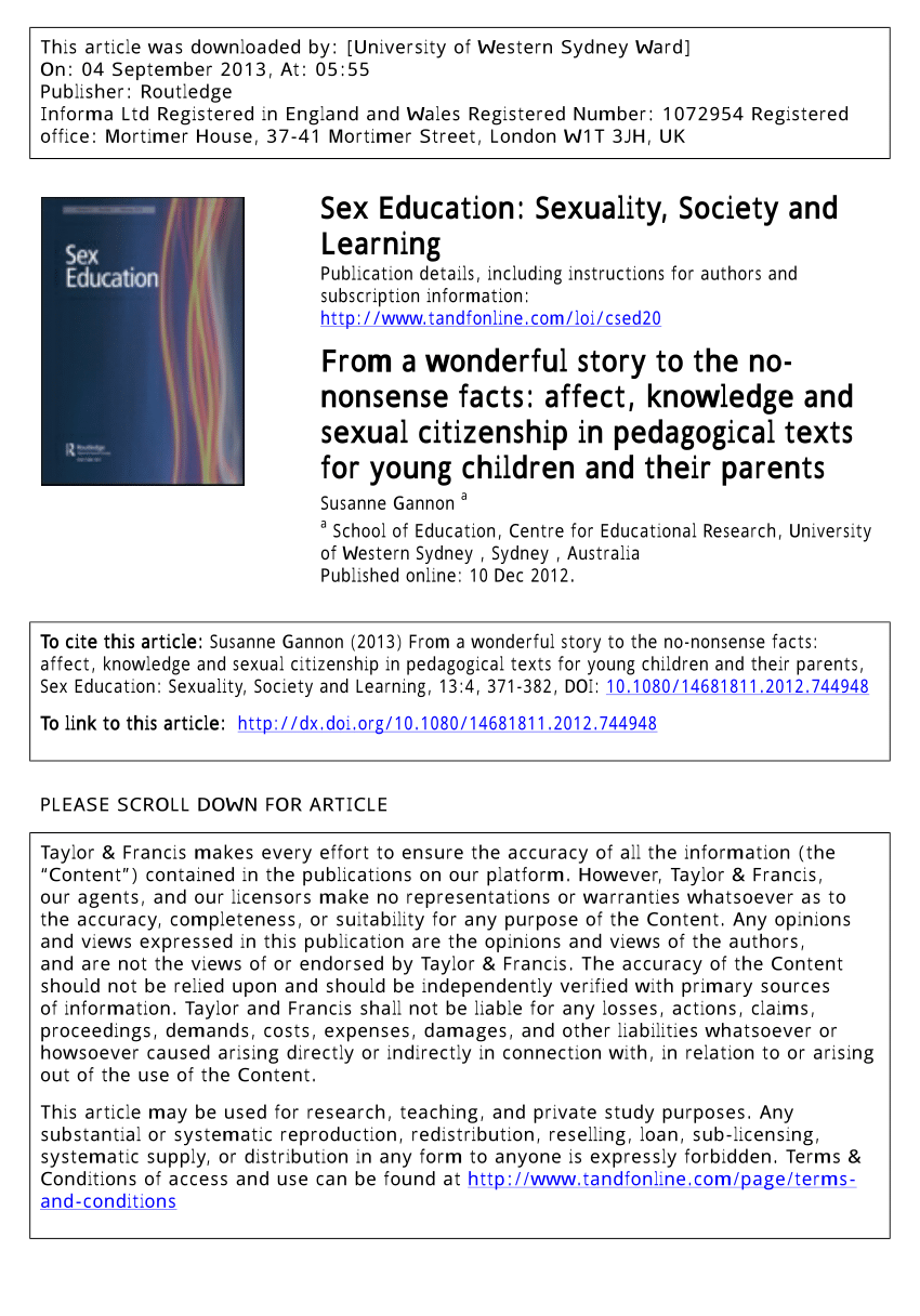 PDF) From a wonderful story to the no-nonsense facts: Affect, knowledge and  sexual citizenship in pedagogical texts for young children and their parents